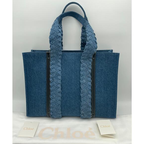 $2K BRAND NEW CHLOE LARGE WOODY DENIM SUMMER TOTE BAG NWT AUTHENTIC - Picture 5 of 16